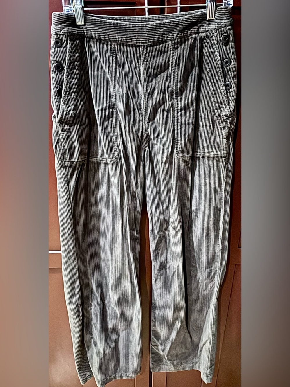 James Perse Gray Corduroy Wide-Leg Pants with Side Buttons Size 27